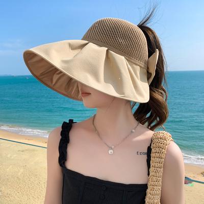 Summer Empty Top Ribbon Bowknot Straw Hats for Women Floppy Panama Sun Hat Travel Beach Female Foldable Sunscreen Cap