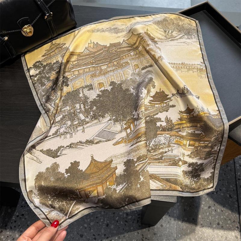 Silk scarf, women s printing mulberry silk scarf, silk scarf, silk neck protection sun protection scarf 53*53cm
