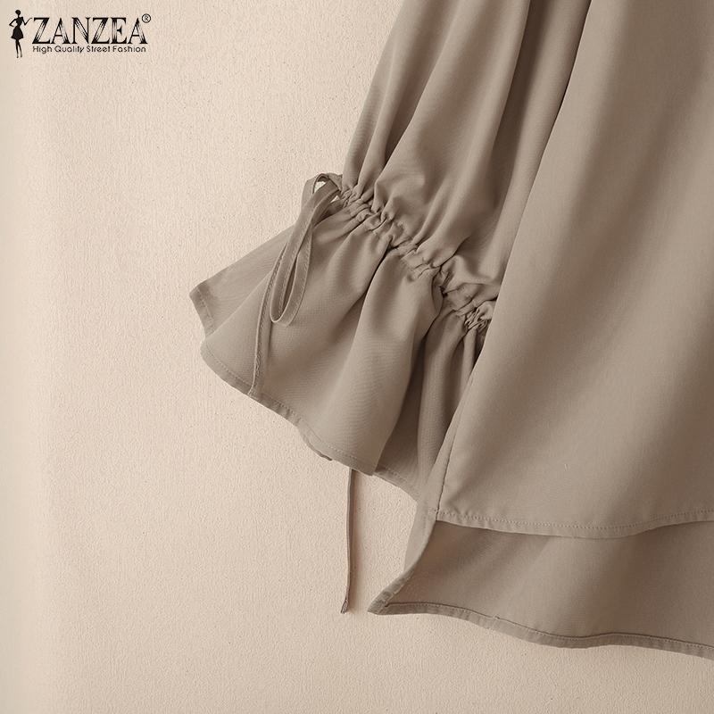 ZANZEA Women Casual V-neck Solid Color 3/4 Loose Blouse