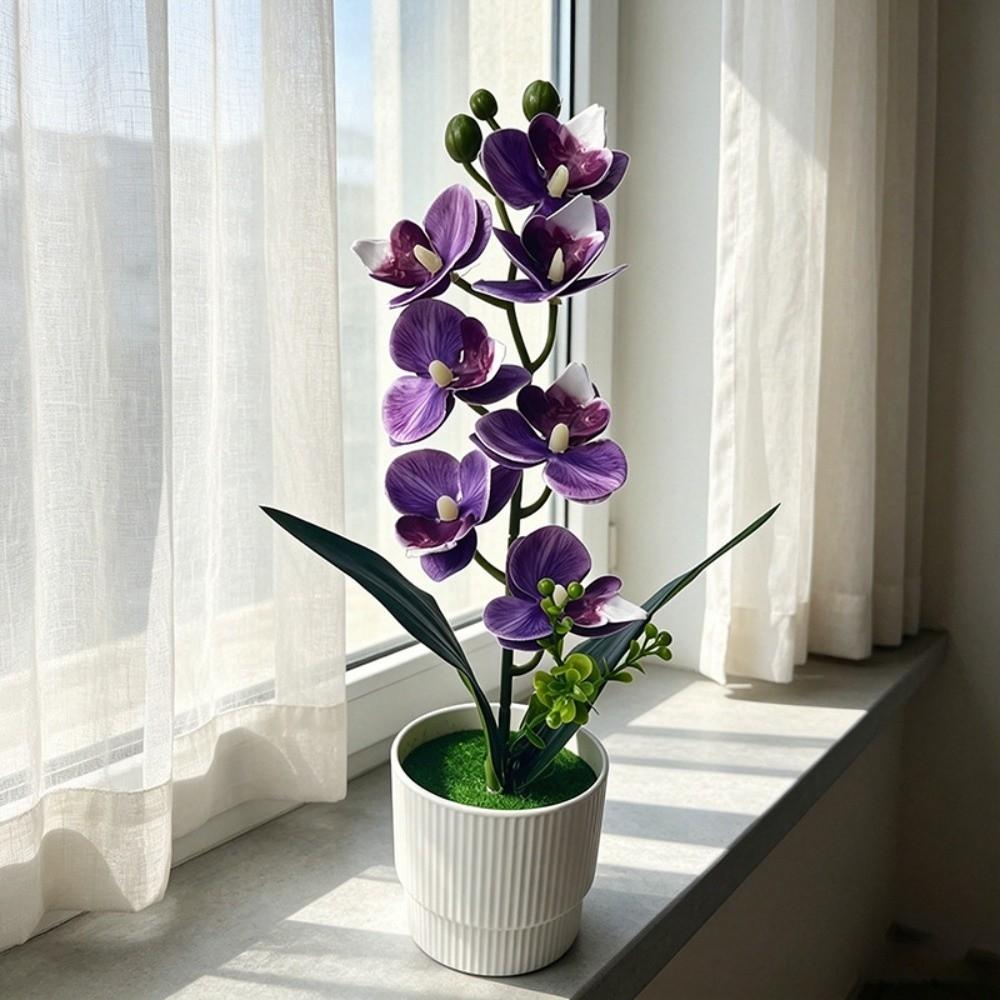 7 Heads Simulated Flower Butterfly Orchid Potted Pink Artificial Faux Plants  Living Room Ornaments