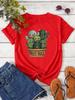 Cartoon Cactus Print T Shirt for Women Clothing Casual Short Sleeves T-shirt Fashion Streetwear Crew Neck Female Shirts