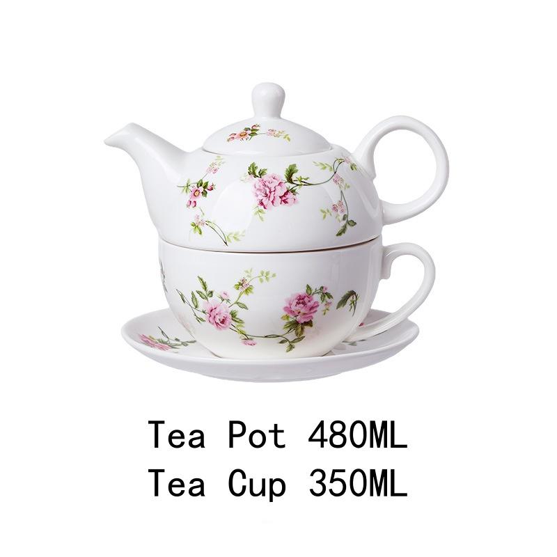 Bone China Tea for One Set In Floral Design Ceramic Teapot Cup and Saucer Set Teaware