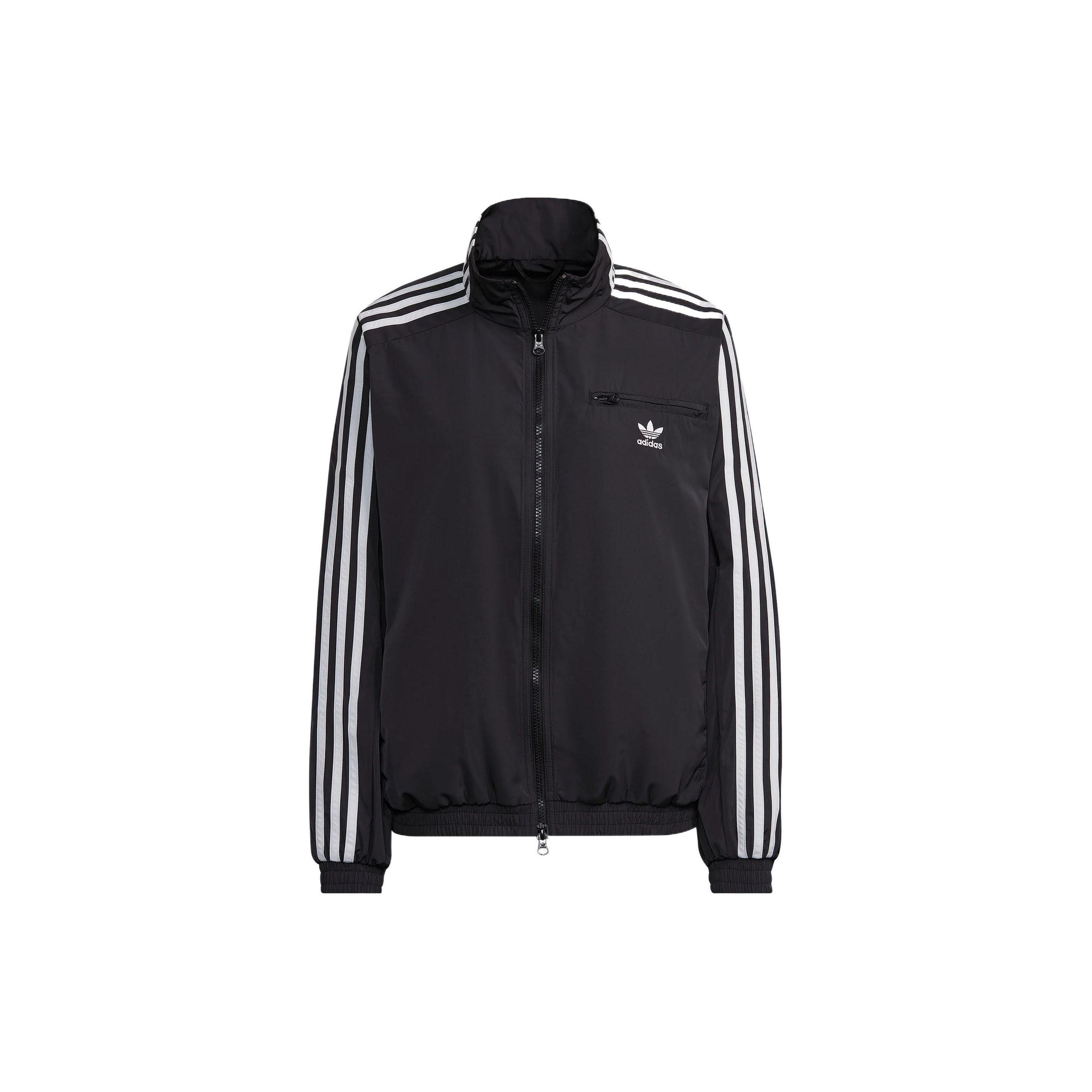 Adidas Originals Trefoil Stripe Print Zip Up Stand Collar Track Jacket Women Black HM2152 XXS
