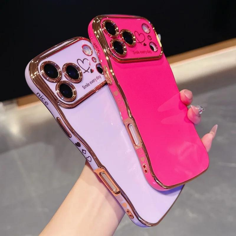 Electroplating Love Design Phone Case for iPhone 17 pro Max 17 Air 16 15 14 plus 13 12 11 pro Max with Lens Shockproof Bumper