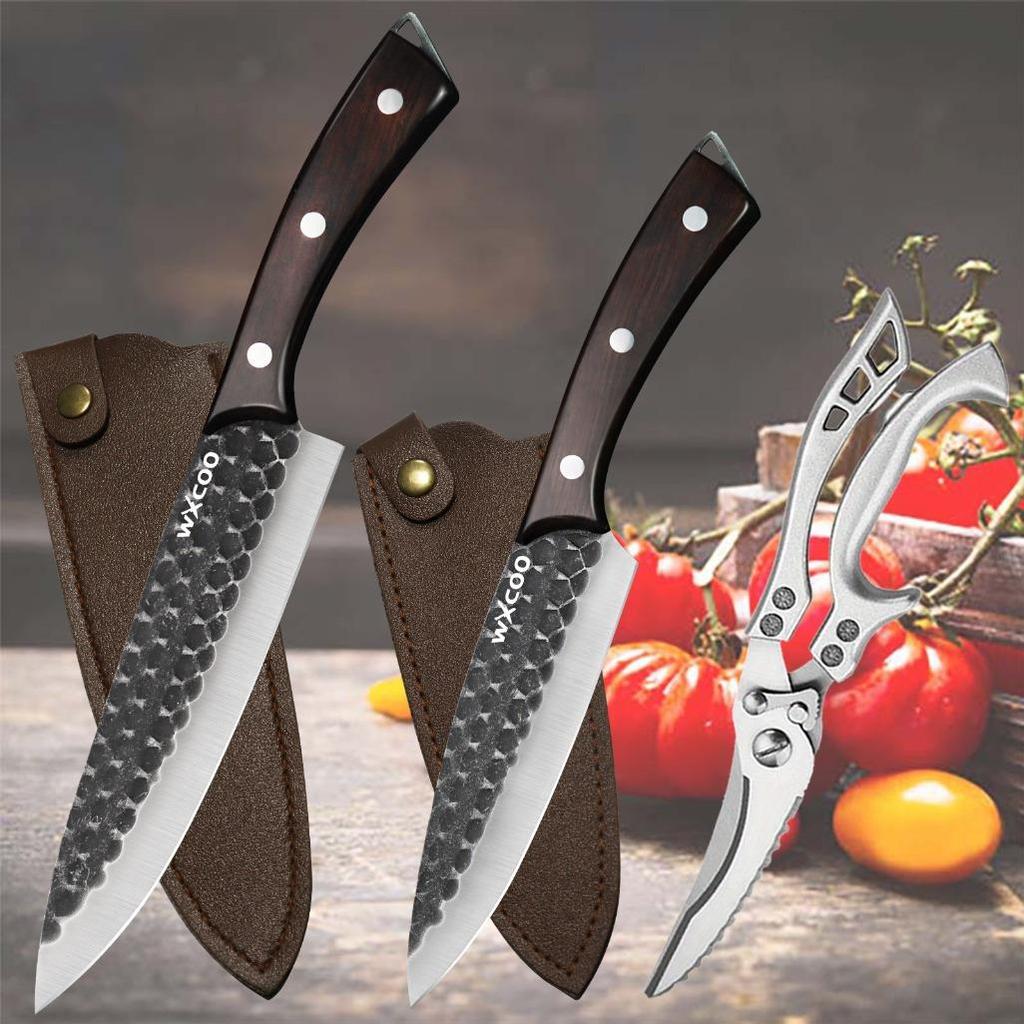 3PCS Stainless Steel Utility Knife Chef Knife Sashimi Knife Boning Knife Multipurpose Knife Kitchen Scissors