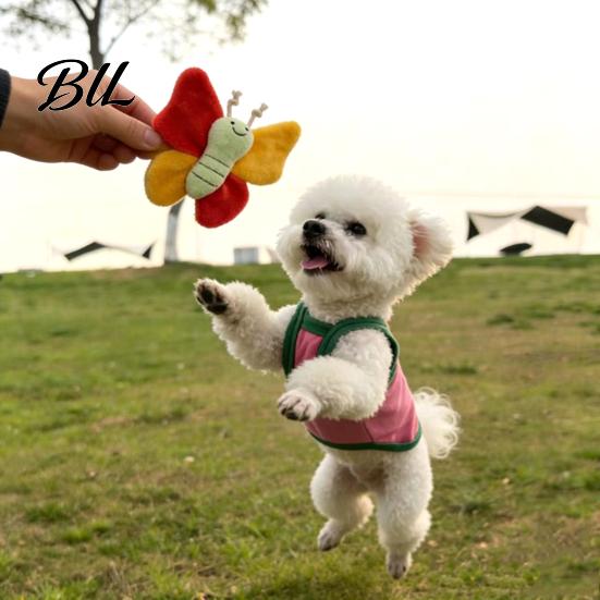 Soft Butterfly Dog Toy Pet Shape with Sound-Producing Plush Bite-Resistant Massages Gums Cleans Tartar Gum Massaging