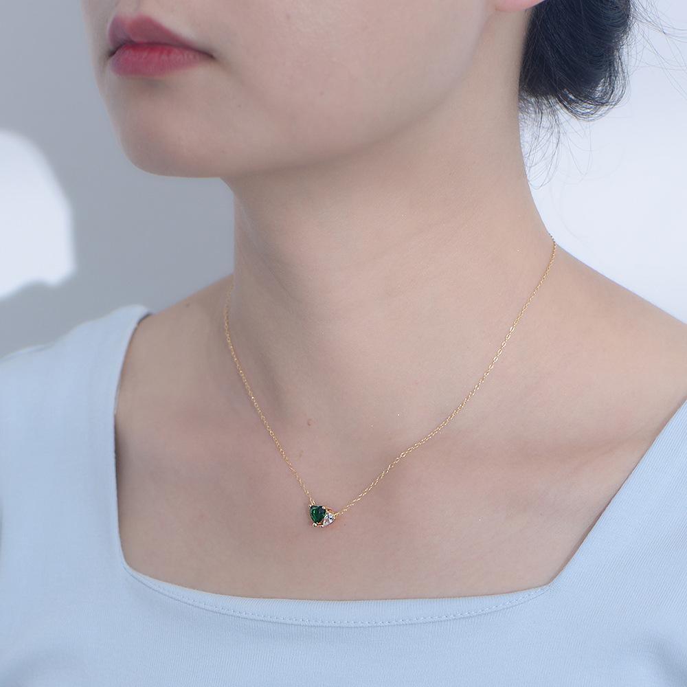 Fashion 925 Sterling Silver Emerald Green love Heart Water Drop Shape Zircon Pendant Gold Plated Necklaces Women