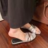 Small gold buckle silver sandals women's summer wear new retro hollow flat bottom one-word slippers casual beach shoes