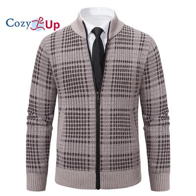 Maglione lavorato a maglia da uomo, collo alto, maniche lunghe, casual, a quadri