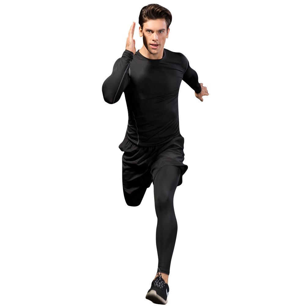 Men's Quick-Dry Sweat-Wicking Fitness Set: Long-Sleeve Top with Fake Two-Piece Design & Long Pants (1019+7010)