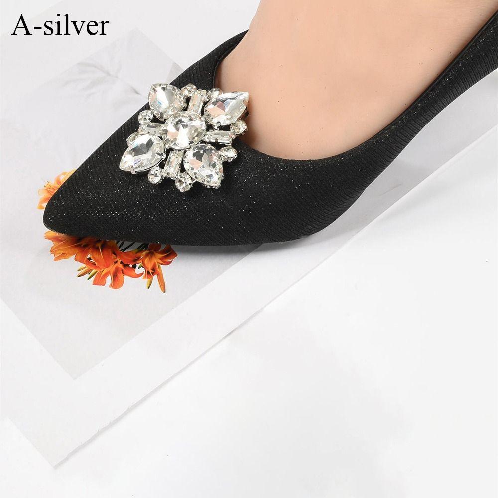 Fashion Shiny Metal Shoe Clips Rhinestones Crystal Charm Buckle Removable Bride Shoes Decoration High Heel