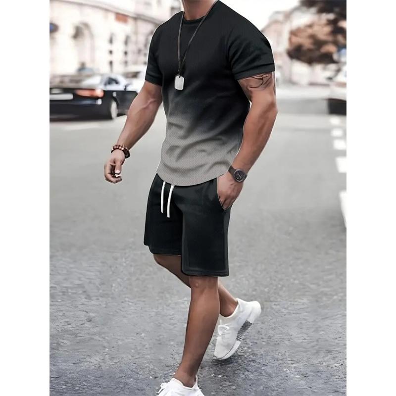 Set de pantaloni scurți tricou pentru bărbați la modă, cu mânecă scurtă cu imprimeu încrucișat, două piese, supradimensionat, pentru sport de plajă în aer liber, costum pentru bărbați de dimensiuni mari