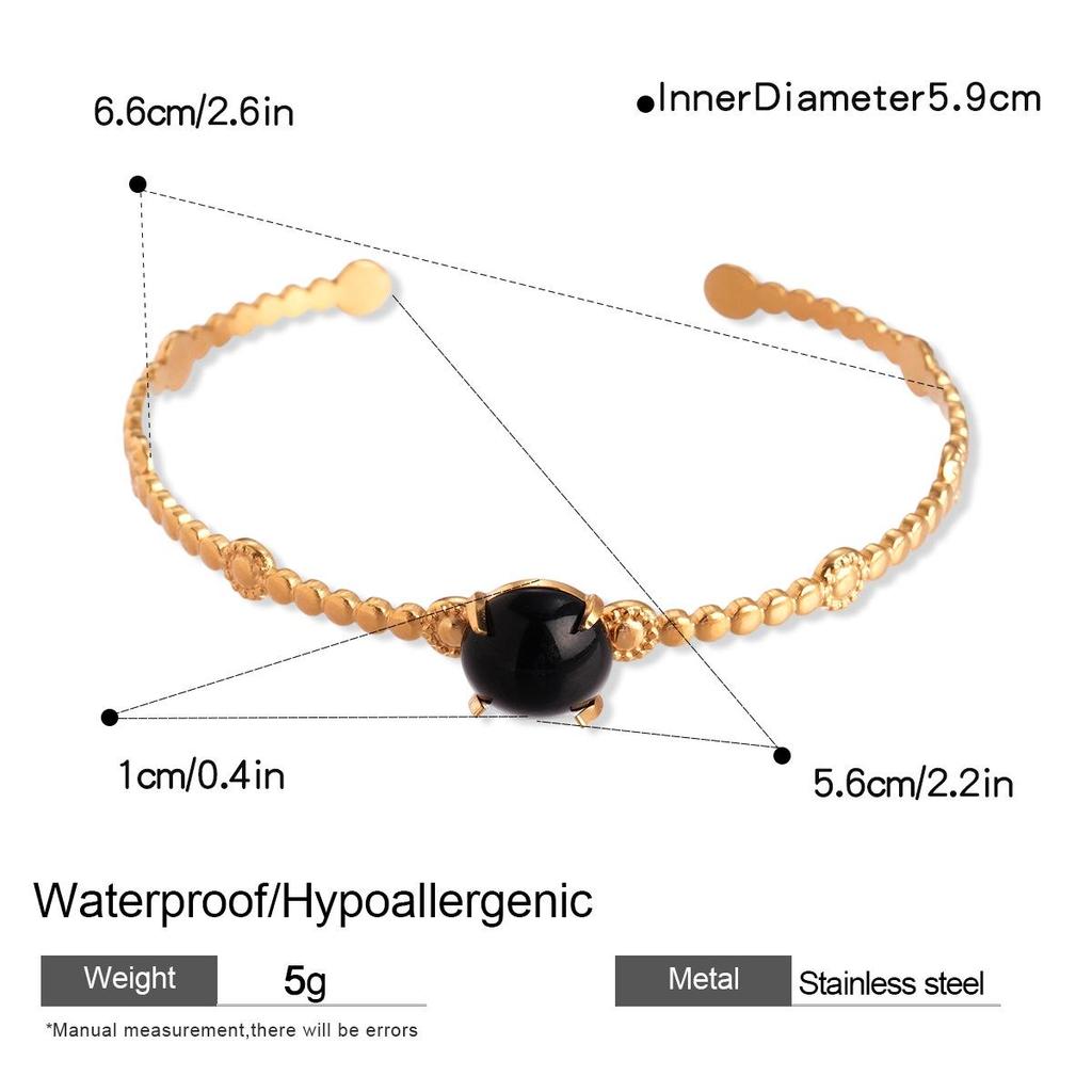 Elegante bracciale rigido aperto in acciaio al titanio e pietra naturale per donna