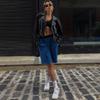 European and American-Style Elastic High Waist Outer Wear Slim Looking Blue Shorts