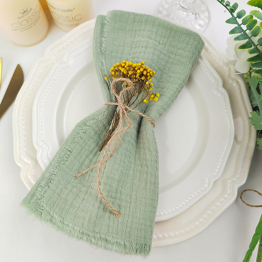 Set of 10 Gauze Cotton Napkins 42x42cm Tassels Two-layer Fold Tea Towel Village Serviette for Wedding Decoration Baby Show Party