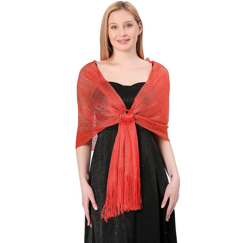 Sparkling Metallic Scarf With Buckle Women'S Evening Party Shawl Gold Silver Shiny Shawls For Bridal Bridesmaid Wedding Wraps