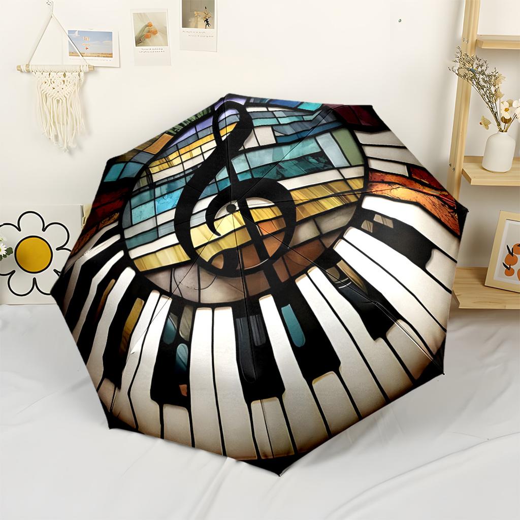 Music And Art Harmony Portable Automatic Umbrella Retractable Design with 8-Rib Durability Foldable Design for Outdoor Daily Use Fashion Lovers