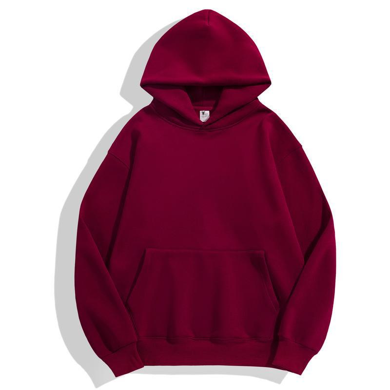 Unisex Trendy Heavyweight 480g Cotton Fleece-Lined Hoodie – Autumn/Winter Drop Shoulder Pullover
