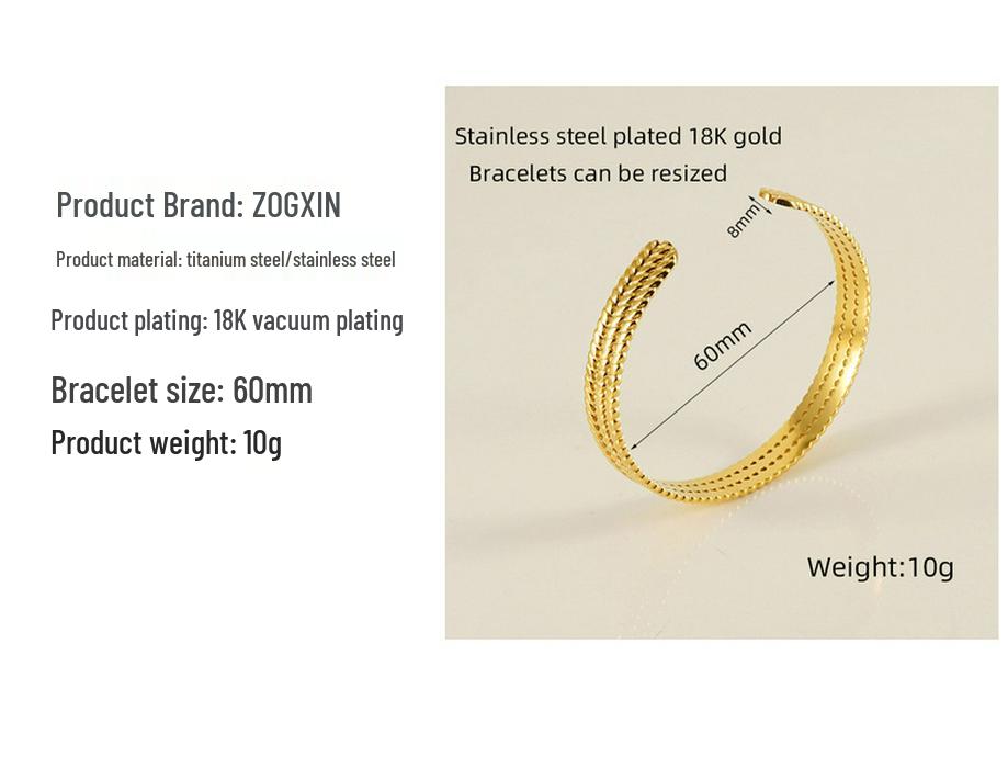 Retro Titanium Steel Adjustable C-Shaped Bangle - European & American INS Style Stainless Steel Women's Bracelet