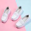 2025 White Genuine Leather Platform Loafers Women Nurse Shoes Round Toe Slip-on Thick Flats Breathable Soft Cowhide Chunky Mujer