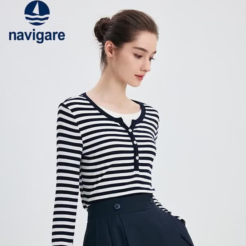 Navigare Women s Striped Round Neck T-Shirt L