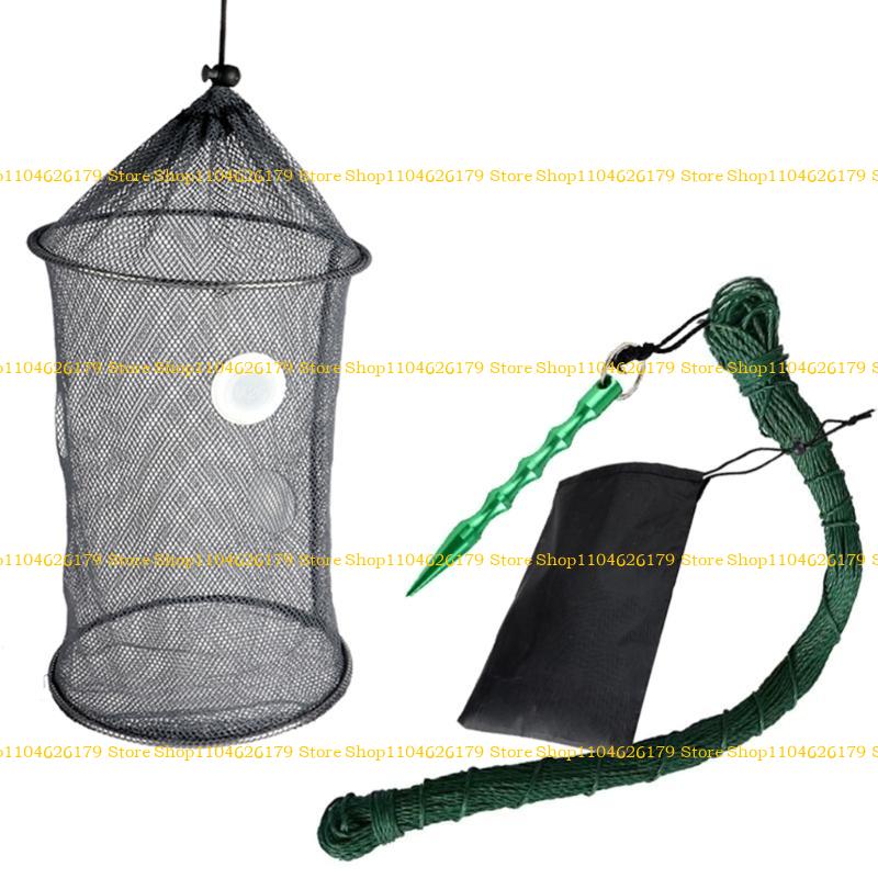 A1A2 Fishing Baits Trap Foldable Fish Basket for Shrimp Heavy Duty Braided Fishing Net with Storage Bag Basket Baits Cage