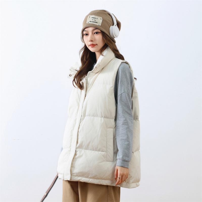 

Feather 90 white duck down simple and versatile autumn and winter new solid color women s vest warm down vest one size fits all