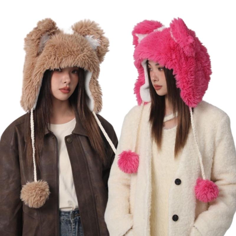 Girls Bear Hat Y2K Furry Ears Hat Furry Bear Gifts Warm Winter Hat Adult Children Furry Ears Winter Photo Props