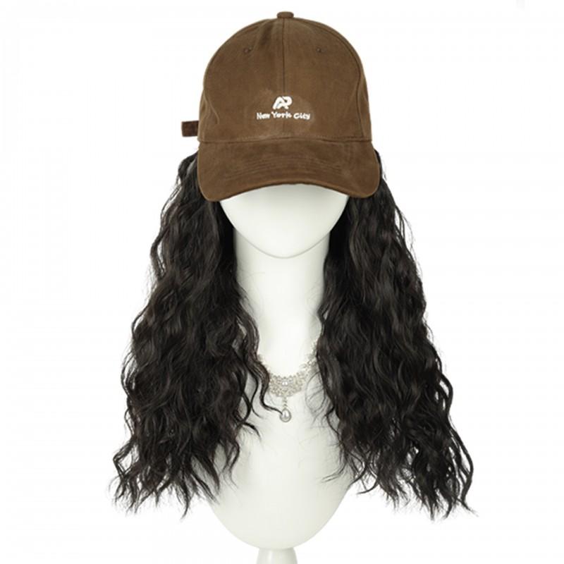 Womens Baseball Cap With Wig Fashion Simple Embroidered Winter Sun Hat