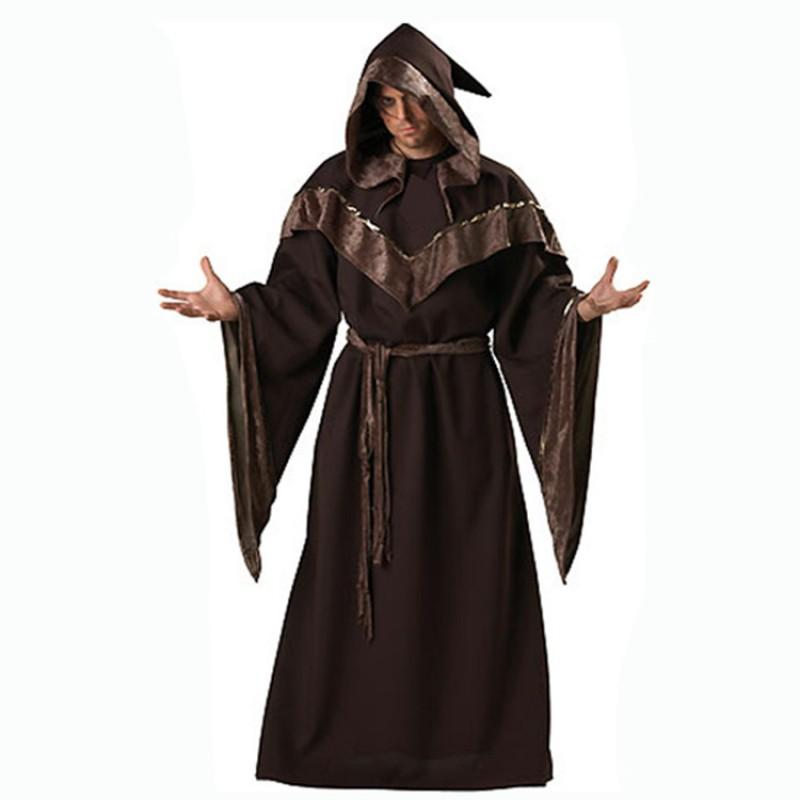 Mens Halloween Costume Wizard Robe Grim Reaper Cloak Cosplay Outfit Adult Party Stage Performance