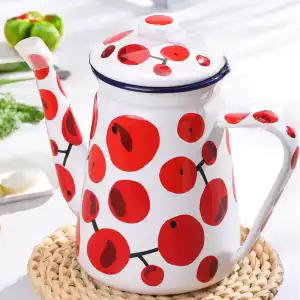 

1.1L Enamel Coffee Pot Hand Tea Kettle Induction Cooker Gas Stove Universal Enamel Vintage Kettle Water Kettle Teapot