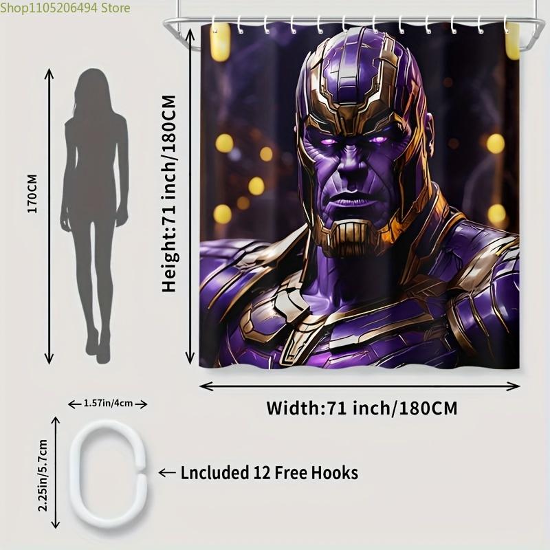 Authorized 1pc MARVEL Thanos Shower Curtain, Made of Polyester, Machine Washable, Includes Hooks, Suitable for Bathtub Separat