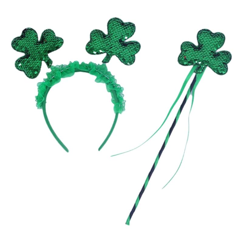 Irish Leprechaun Headband Party Costume Glitter Shamrock Party Karaoke Photo Props Party Blingbling Hair Hoop Nightclub