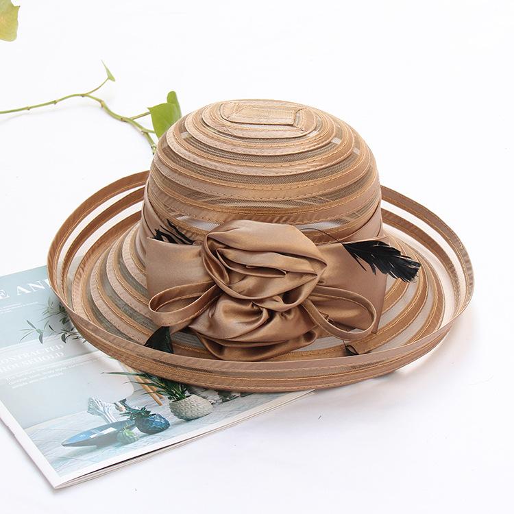 Curled Sun Hat Temperament Flower Wedding Dress Top Hat Women'S Summer Cloth Strip Mesh Sun Protection Sun Hat