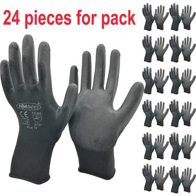 24 Stück/12 Paar Sicherheitshandschuhe aus schwarzem Pu-Nylon und Baumwolle, industrielle Schutzhandschuhe, Markenlieferant von NMSafety