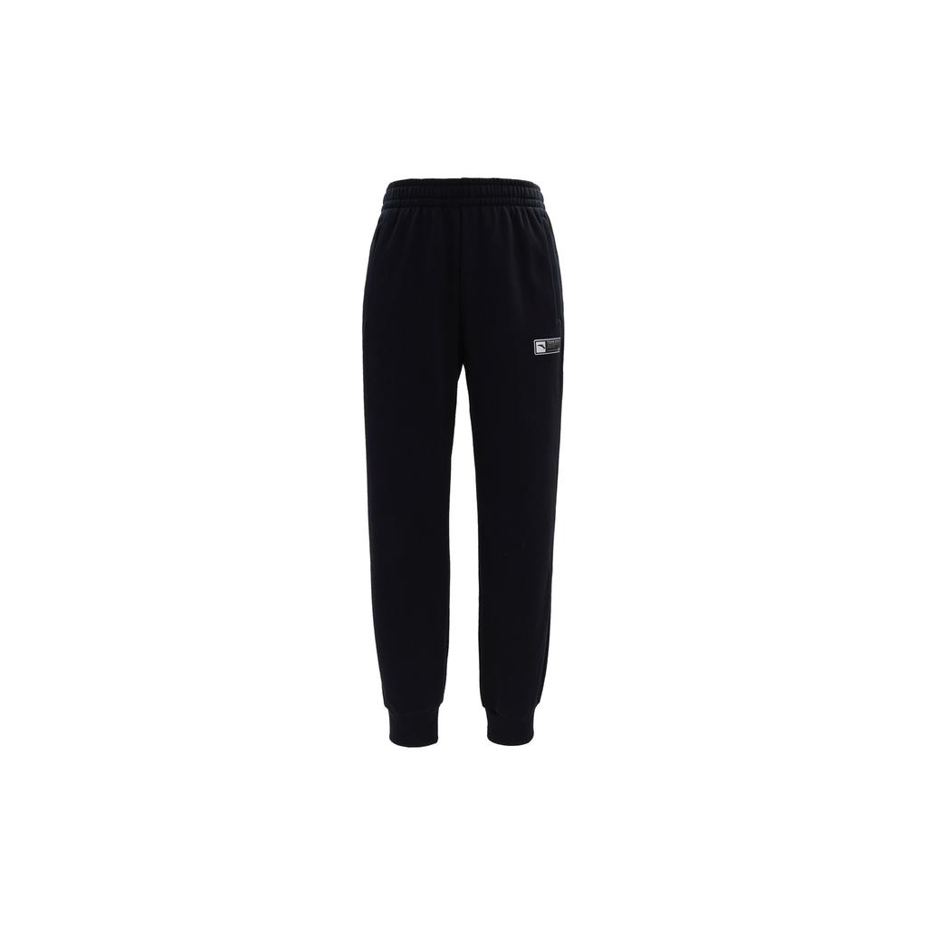 Anta Solid Patch Logo Print Knitted Fleece-Lined Joggers Men Bottoms Black 152247317-4