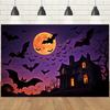 With Castle,Bats,Full Moon Elements-Halloween Backdrop Tapestry for Photo Booth,Party Event,Holiday Celebration,Wall Decor