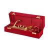 GIFT Red Rose Flower with Golden Leaf with Love Shape Stand and Luxury Gift