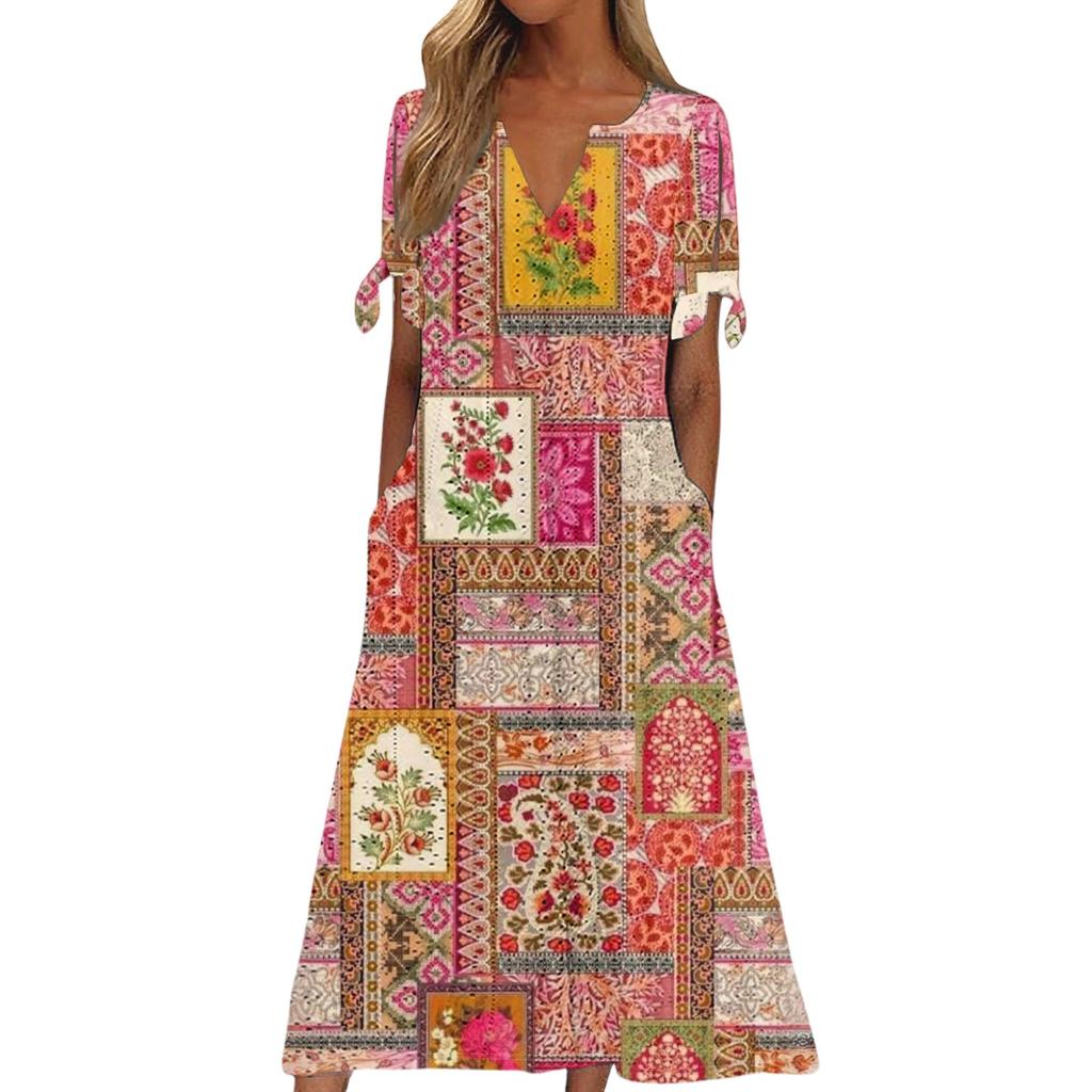 Abito Lungo da Donna Casual Moda Temperamento Elegante Vita Patchwork Stampa Floreale