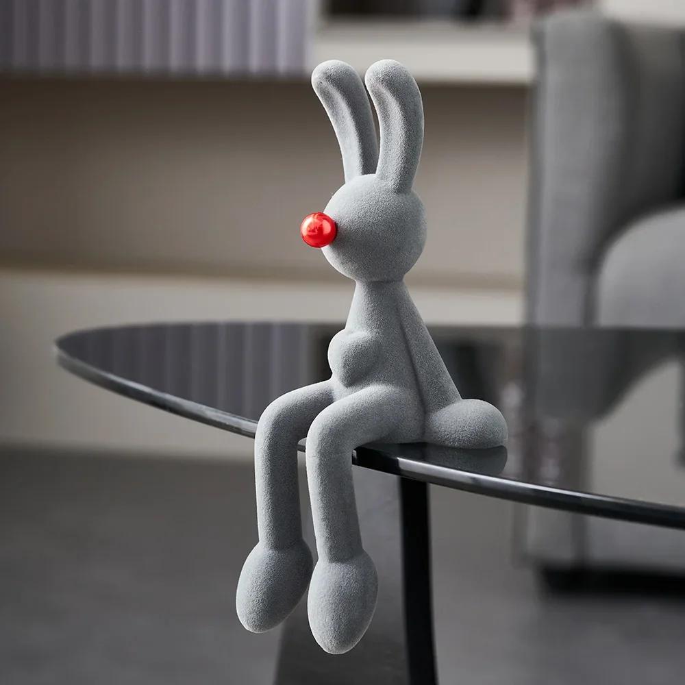 Minimalismus Kaninchen Figuren Beflockung Bunny Harz Statue Moderne Kunst Dekor Desktop Skulptur Handwerk Hause Dekoration Ornament