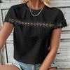 Women's Spring/summer V-neck Lace Patchwork Loose Casual Perforated T-shirt