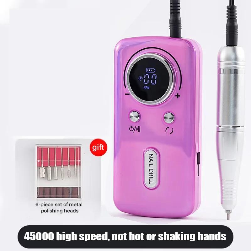 45,000 RPM rechargeable electric nail drill, professional nail drill for gel nails, portable nail file and trimming tool