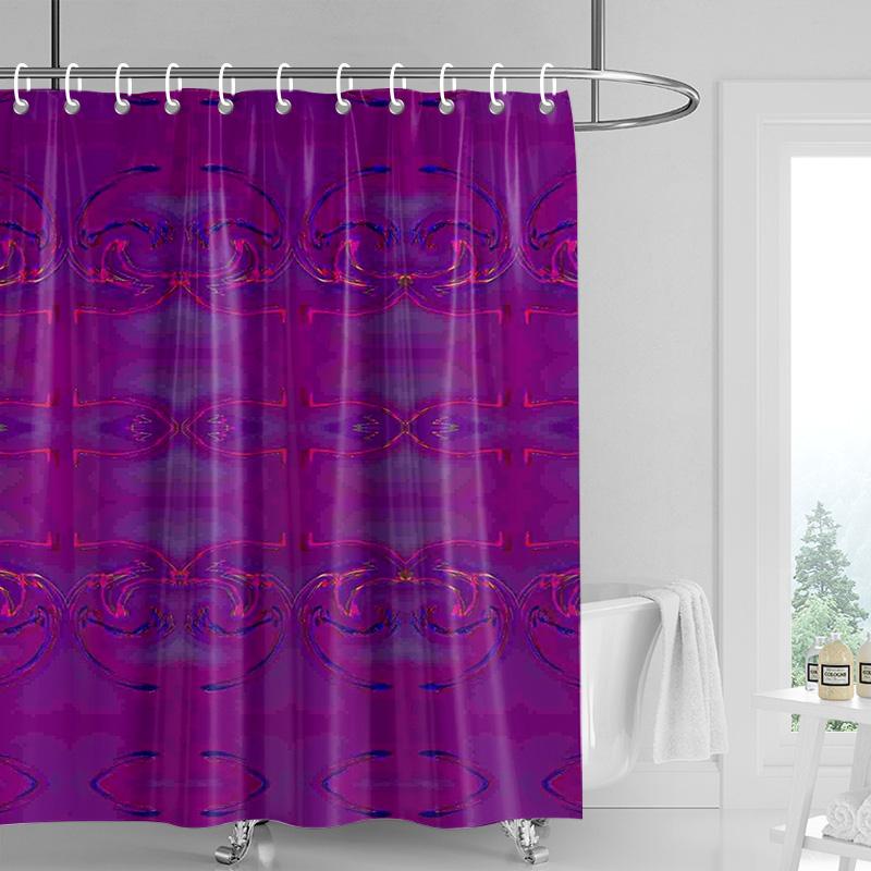 Abstract symmetrical shower curtain-bright red with multi-color geometric pattern, modern bathroom decoration 90x180cm
