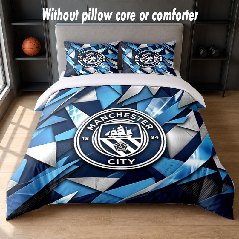 Manchester City Design Bed Bedding Set 1 Duvet Cover + 2 Pillowcases Soft Breathable Household Bed Linens