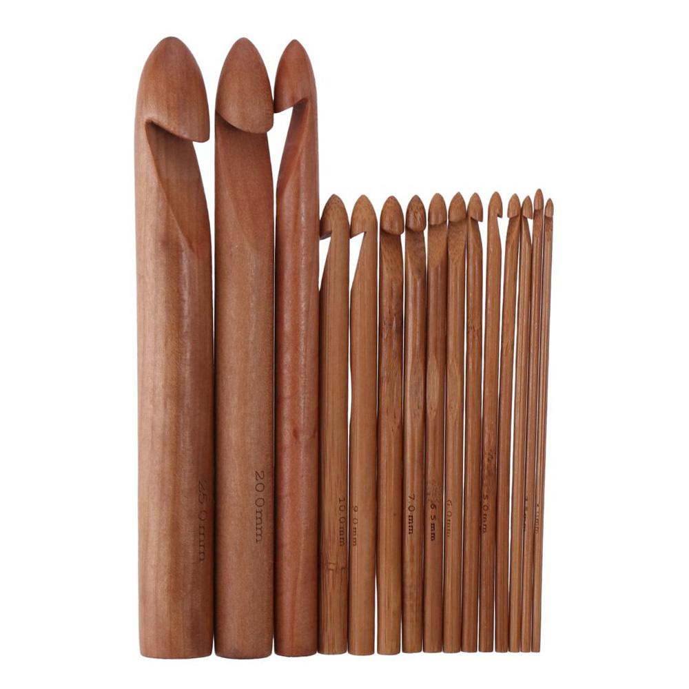 Большие крючки для вязания крючком Деревянные крючки для вязания крючком Бамбуковые Коричневая спица Крючки для вязания шарфов