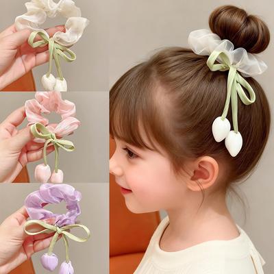 Premium Handmade Tulip Flower Scrunchie Sweet Versatile High Ponytail Hair Tie Elegant Hair Accessory