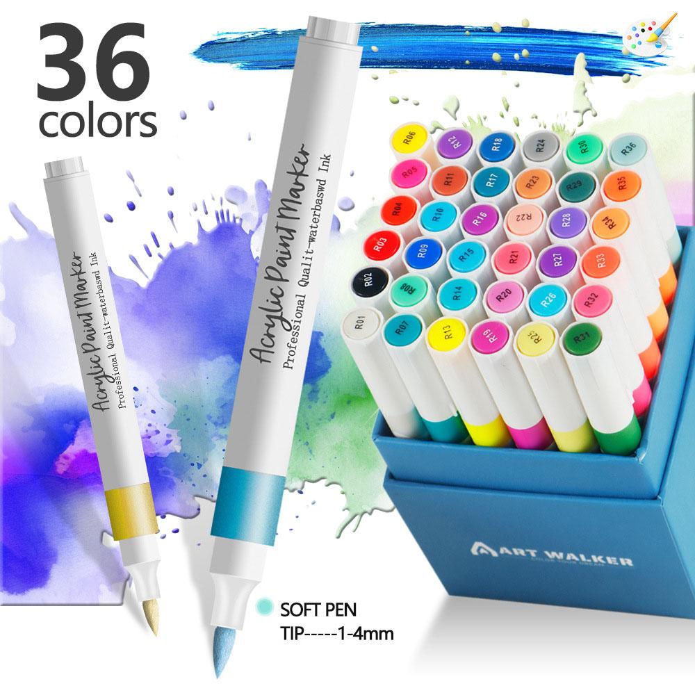 60 Colors Straight Liquid Acrylic Paint Markers, Water-Based Ink Brush Pens for Adult Coloring Books, Rock, Wood, Ceramic Fabric
