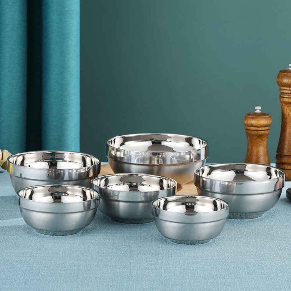 1 Stück 304 Edelstahl Edelstahlschüssel Kinderkantine Doppelschicht Suppen-Reisschüssel Verbrühschutz 12/13/14/15/16/18cm