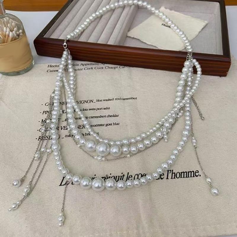 Flower Pearl Tassel Necklace Ladies Sexy Pearl Multi-Layer Body Chain Elegant Waist Chain For Beach Outfit  Accessory