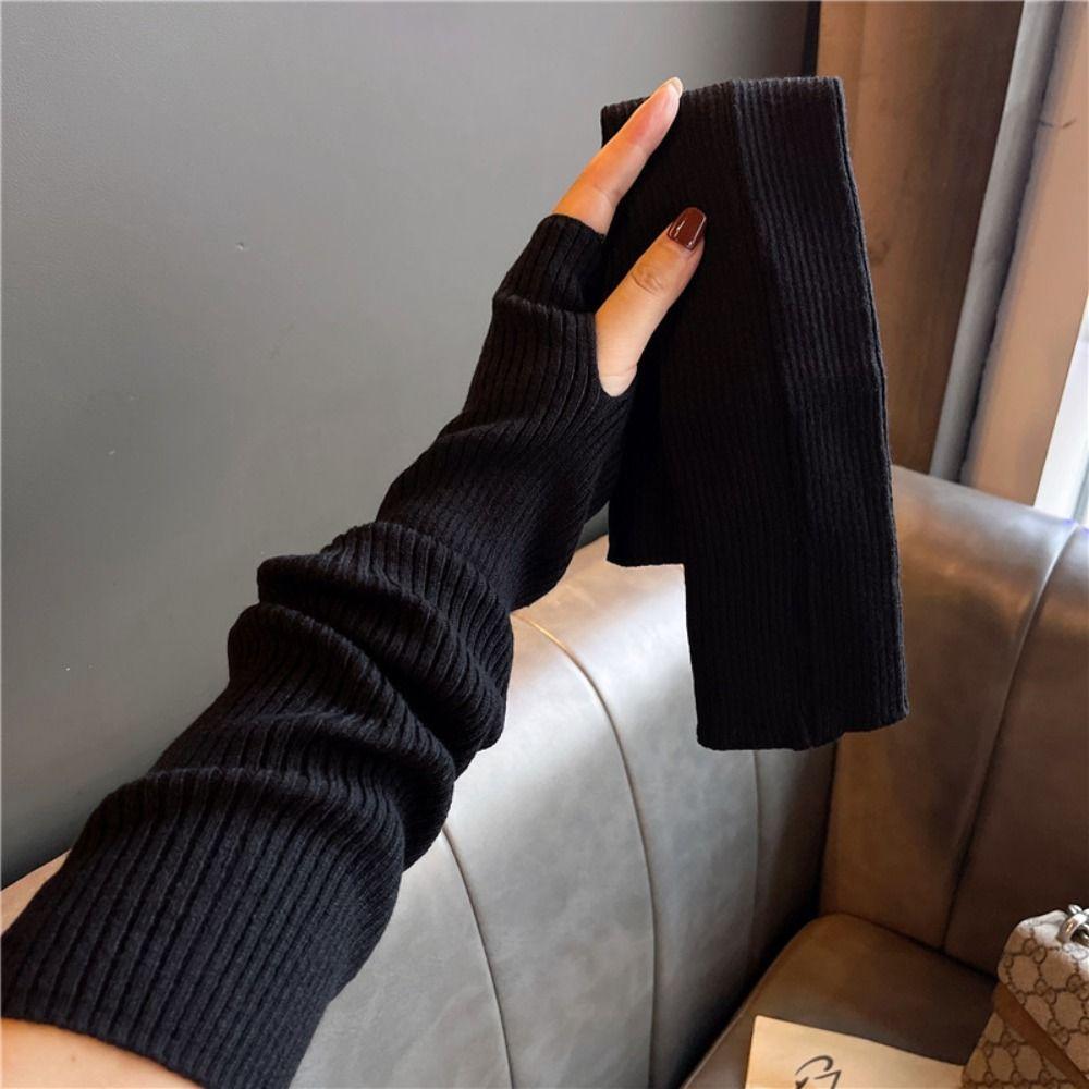 Solid Color Winter Gloves Female Arm Warmers Knitted Arm Warmers Wool Sleeve Cuff Long Gloves